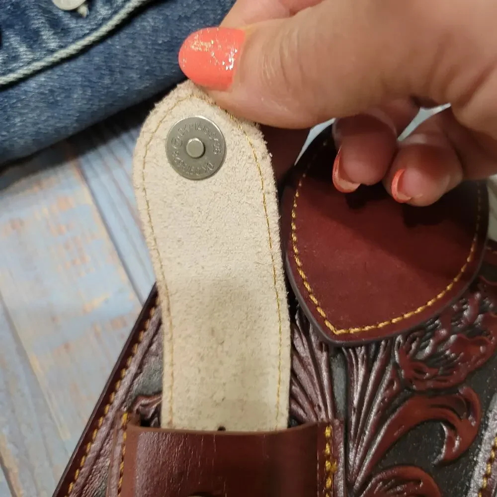 Western Leather Phone Holstor With Knife Sheath & Belt Clip LG Floral Basketweav